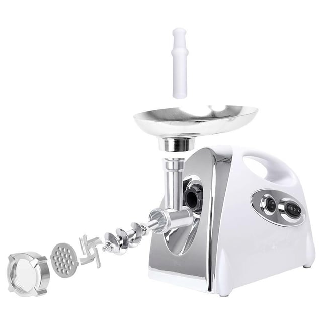 Masina de tocat carne, Ypan Alba 3000 W, accesorii rosii, carnati, chiftele, 3 site, functia revers, motor cupru