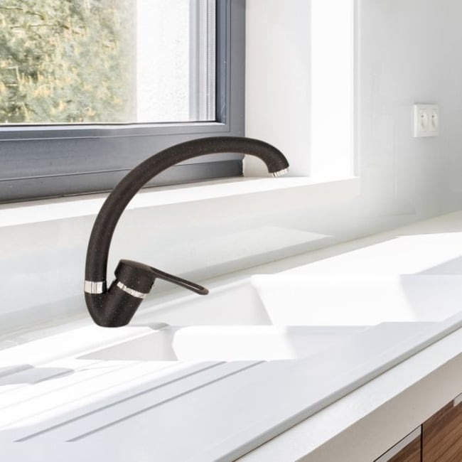 Baterie bucatarie, rotativa, monocomanda, cartus ceramic, negru, Fleko FZUF-MD275