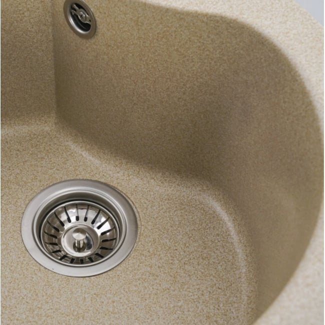Chiuveta bucatarie compozit de marmura TURAS, neagra, bej, diametru 482 mm, sifon inclus