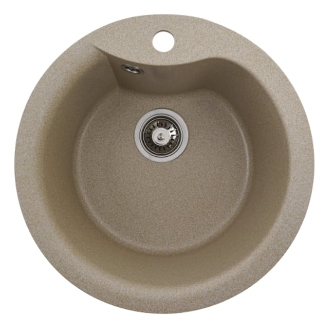 Chiuveta bucatarie compozit de marmura TURAS, neagra, bej, diametru 482 mm, sifon inclus