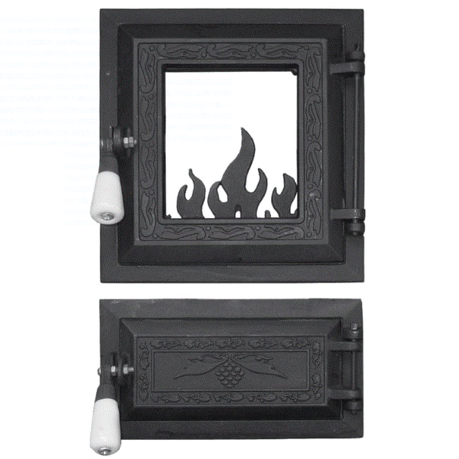 Set usa focar + cenusar pentru soba Evotools 660327, cu geam, 415x255 mm, Fonta