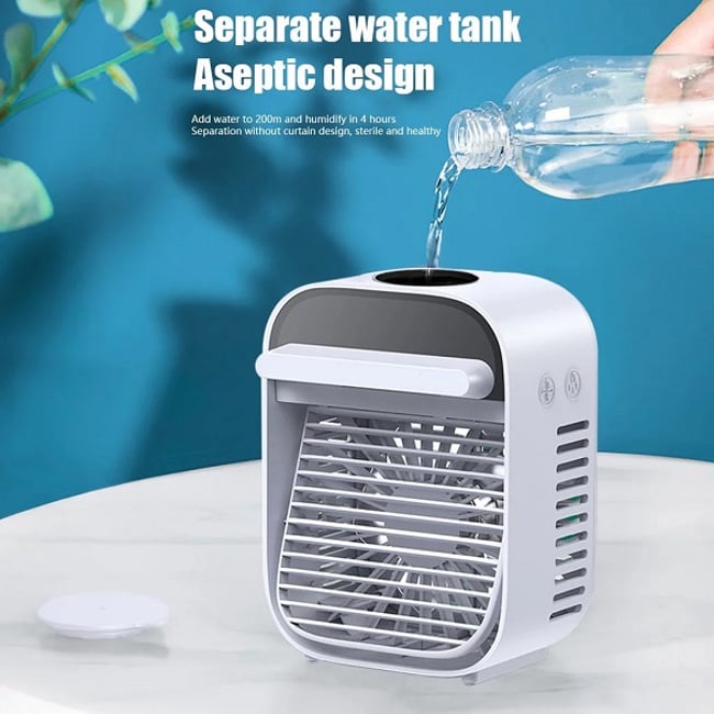 Ventilator portabil, ac cooler, 3 trepte viteza, 7.5W, umidificare, rezervor 180ml