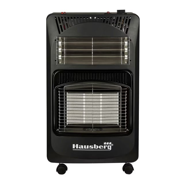 Soba pe gaz GPL si electrica Hausberg HB-1022NG, aprindere piezo-electrica, 3 placi de incalzire ceramic putere totala 4.2kW, sistem de oprire automata a gazului, Negru