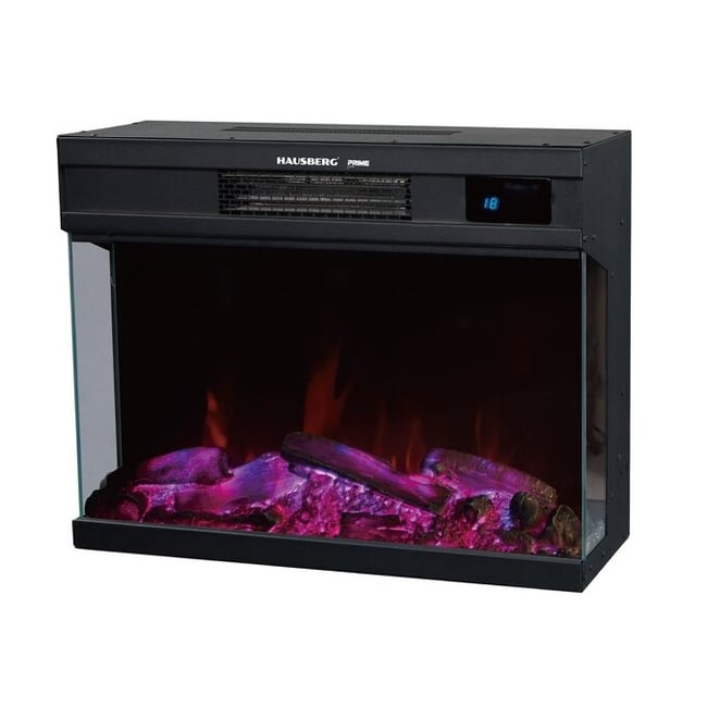 Semineu electric cu ventilator si telecomanda Hausberg HB-8211, 2000W, efect de flacara reala, 2 trepte de incalzire, termostat electronic, touch screen, metal si sticla