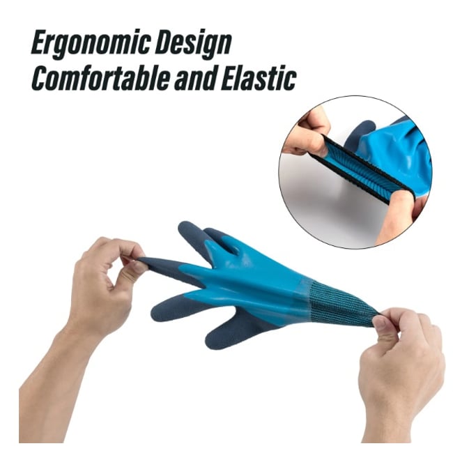 Manusi de protectie, impregnate in latex, albastre, anti vibratii pentru munca mecanica de siguranta, marimea 10
