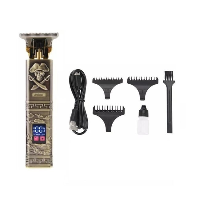 Masina de tuns profesionala, cu acumulator, Vintage, cu 3 piepteni, afisaj LED, Wireless, 1500mAh