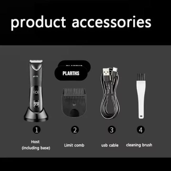 Masina de tuns profesionala, barba si corp, inghinal, rezistent la apa IPX7, reincarcabila, lumina led, 6000 rpm, cu stand, 2 arici prins parul, incarcare Type-C, negru