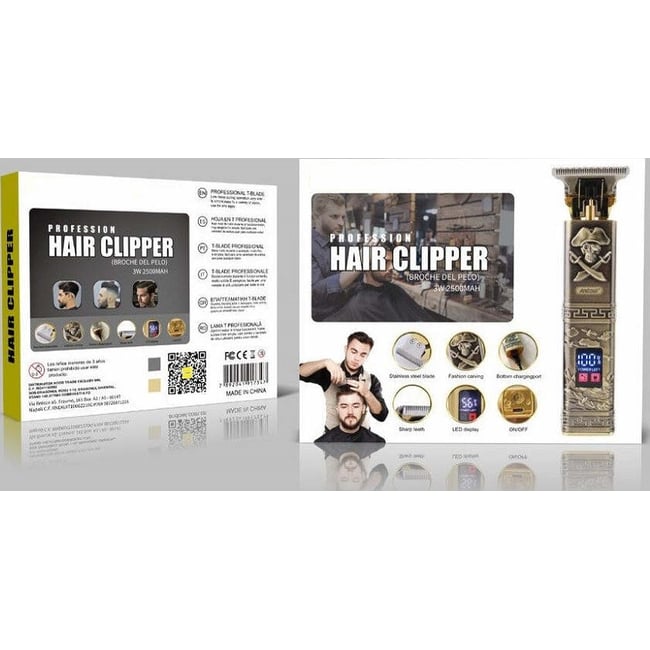 Masina de tuns profesionala, cu acumulator, Vintage, cu 3 piepteni, afisaj LED, Wireless, 1500mAh