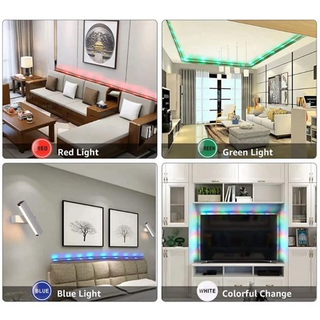 Banda led 5 metri, 12v cu adaptor, lumina RGB, telecomanda, adeziva