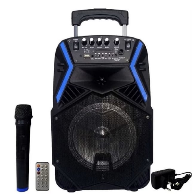 Boxa portabila, tip troller, difuzor 8″, 2200 mah, usb, TF, radio FM, microfon wireless si telecomanda