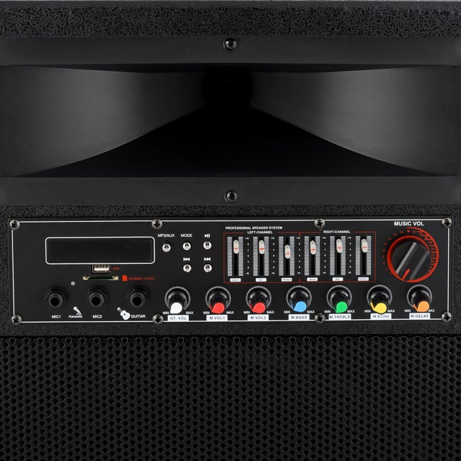 Set 2 boxe active, bluetooth 600W, EQ5+, usb, microfon wireless, telecomanda