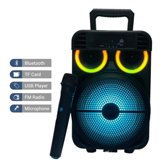 Boxa portabila, difuzor 8″, putere 11w, 1500 mah, usb, TF, radio FM, microfon wireless