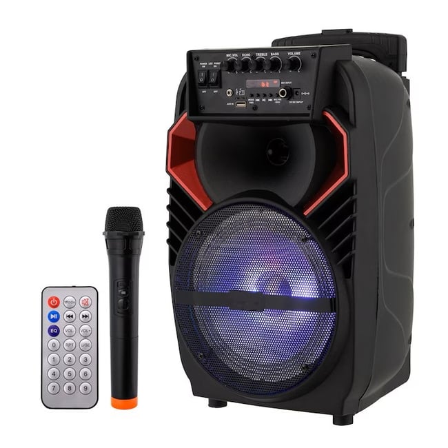 Boxa portabila, tip Troller, difuzor 8″, 2200 Mah, Usb, TF, Radio FM, microfon wireless si telecomanda