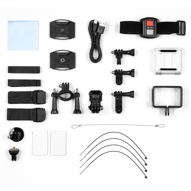 Camera de actiune 4K Ultra HD, 4GB RAM, 256 GB Max. slot card, stabilizare imagine EIS, microfon, unghi larg 170°, port mini HDMI si USB-C, WIFI, filmare subacvatica 30 m adancime