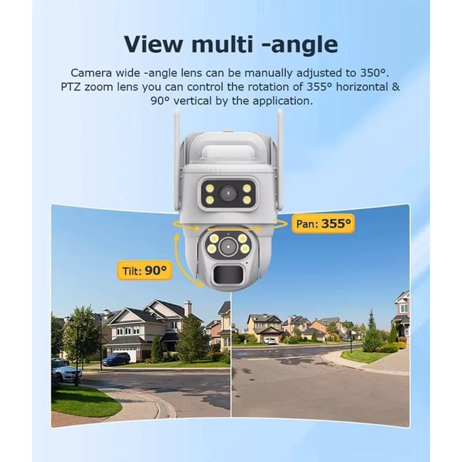 Camera De Supraveghere Dubla, Panou Solar 8W, 4G SIM Slot, 4+4 MP FULL HD, Smart ir, 355° + 90°, Impermeabil, Alarma, Tracking, Miromoto®