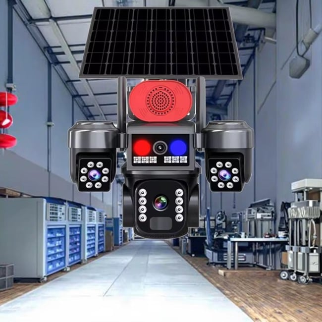 Camera De Supraveghere Tripla, Panou Solar 8W, 4G lte SIM Slot, 12MP (4+4+4), HD, Smart ir, Impermeabil, Alarma cu sirena, Tracking, aplicatie V380, Miromoto®