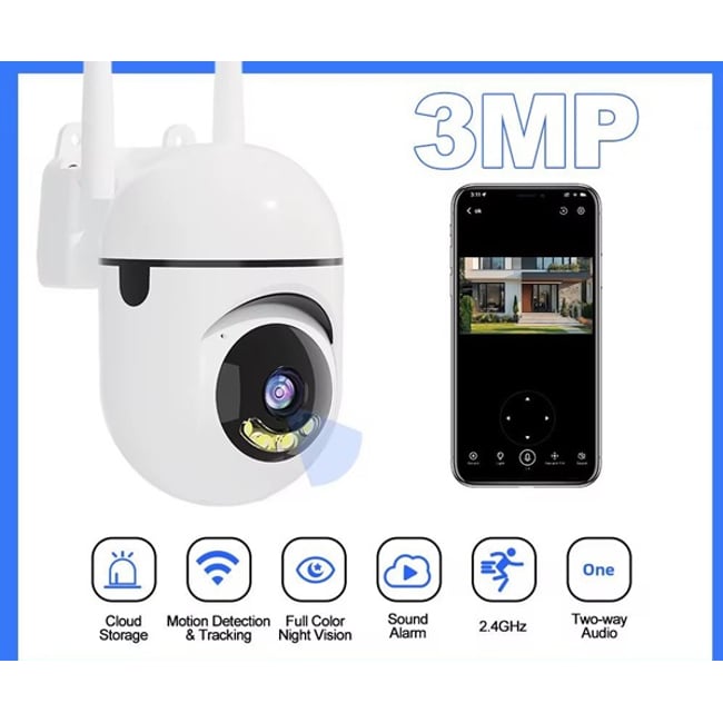Camera de supraveghere, conexiune Wi-Fi, 3MP, lentila 4.0mm, onvif, rezolutie 4k, 355°, microfon si difuzor incorporat, Miromoto®