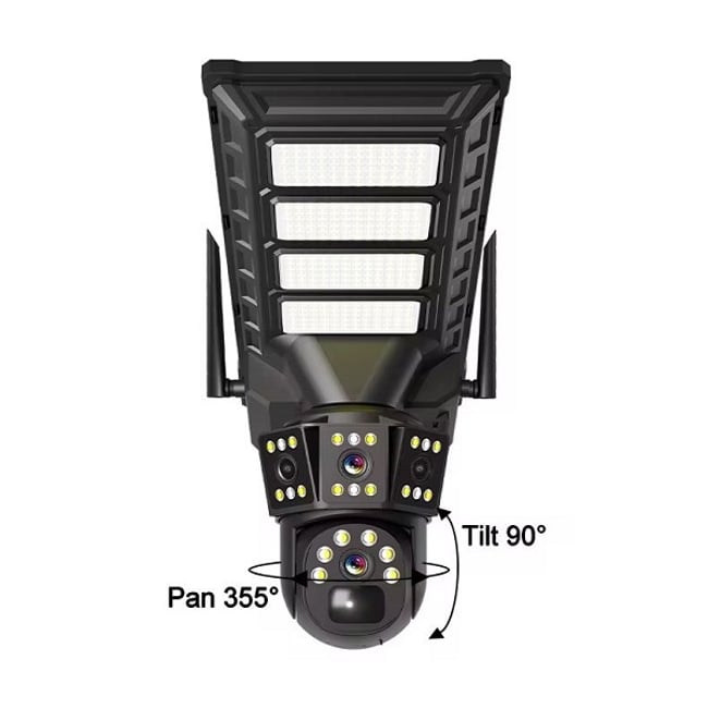 Camera de supraveghere video incorporata cu panou solar si lumina led, conexiune 4G sim slot, 3MP, 2 lentile, rotire 355°, senzor miscare, detectie umana, color night vision, alarma, ip66, microfon