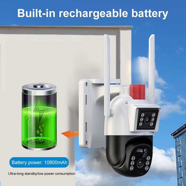 Camera de supraveghere video, panou solar, conexiune WIFI, 4+4MP, FULL Color Night, 355°, IP66, Zoom, Alarma, microfon, senzor miscare, Smart IR