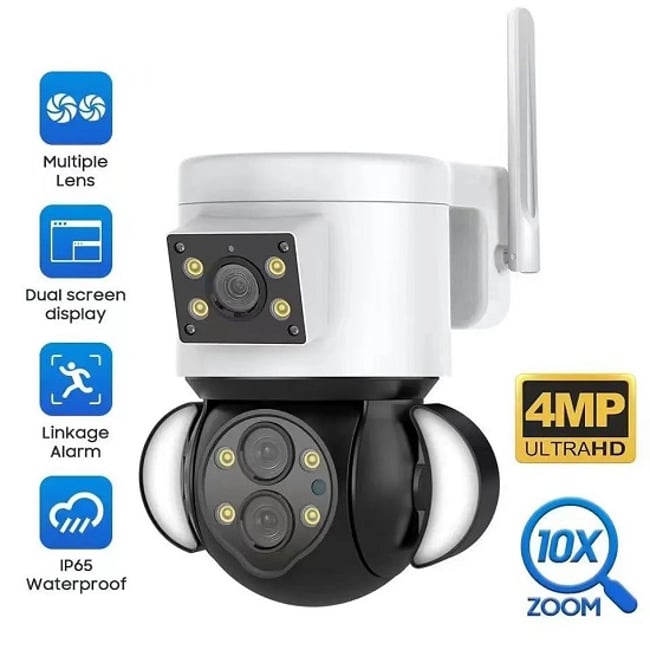 Camera de supraveghere, WIFI, 4+4MP 4K HD, 10X Zoom, IP 66, ALARMA, MICROFON, CONTROL APLICATIE