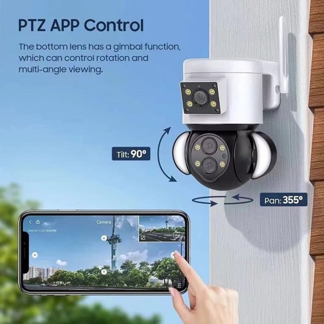 Camera de supraveghere, WIFI, 4+4MP 4K HD, 10X Zoom, IP 66, ALARMA, MICROFON, CONTROL APLICATIE