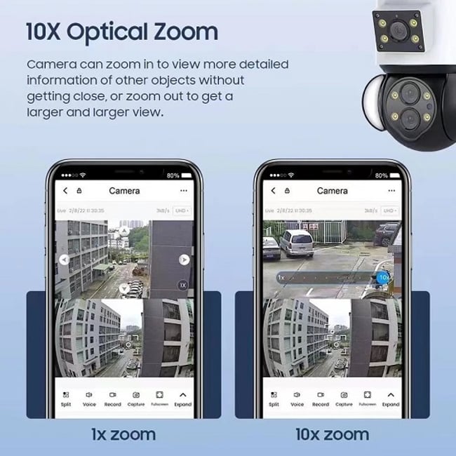 Camera de supraveghere, WIFI, 4+4MP 4K HD, 10X Zoom, IP 66, ALARMA, MICROFON, CONTROL APLICATIE