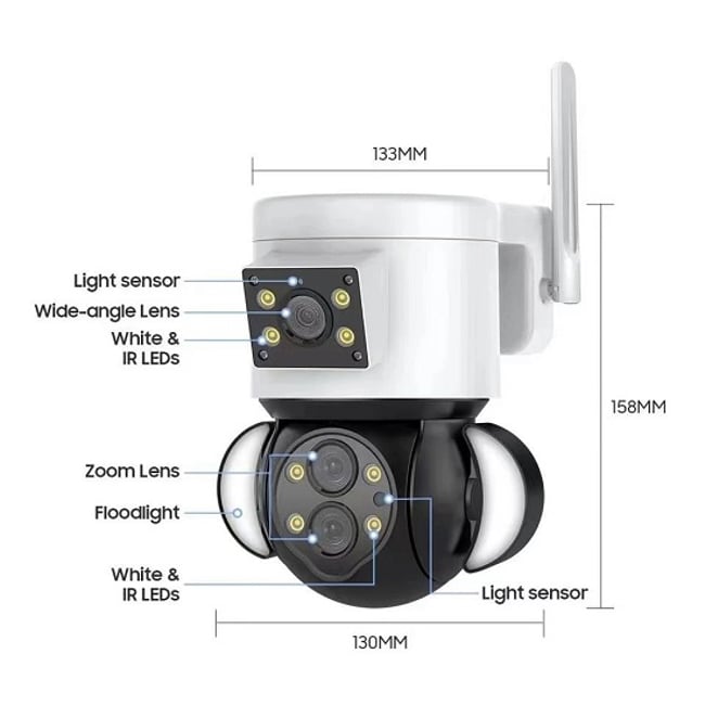 Camera de supraveghere, WIFI, 4+4MP 4K HD, 10X Zoom, IP 66, ALARMA, MICROFON, CONTROL APLICATIE