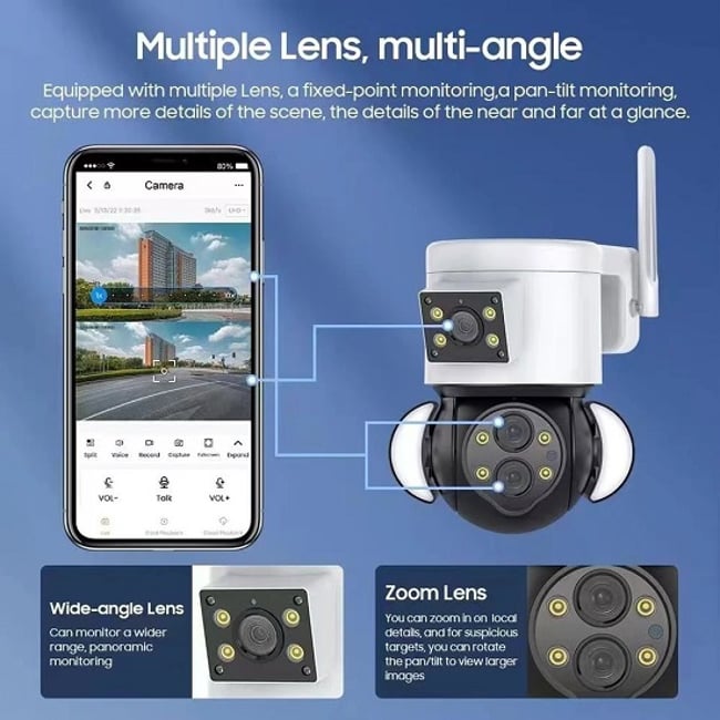 Camera de supraveghere, WIFI, 4+4MP 4K HD, 10X Zoom, IP 66, ALARMA, MICROFON, CONTROL APLICATIE