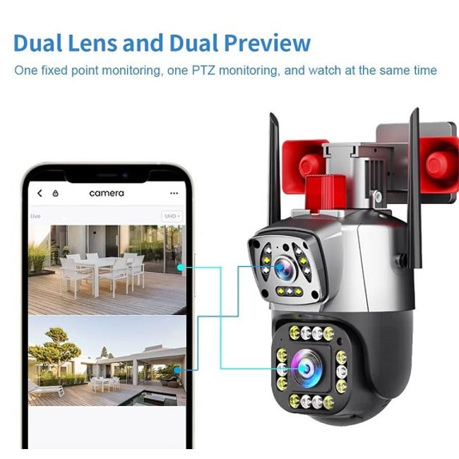 CAMERA DE SUPRAVEGHERE WIFI, DUBLA, 6MP, SENZOR MISCARE, ALARMA, NIGHT VISION, 355°