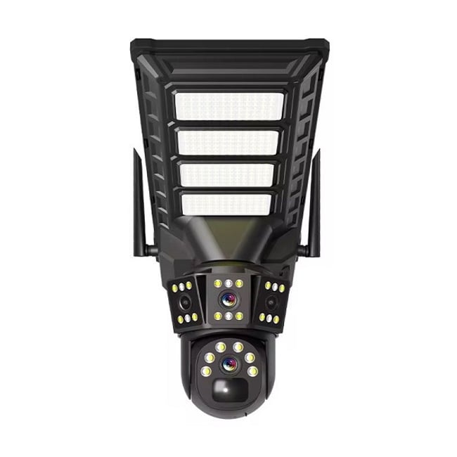 Camera de supraveghere video incorporata cu panou solar si lumina led, conexiune 4G sim slot, 3MP, 2 lentile, rotire 355°, senzor miscare, detectie umana, color night vision, alarma, ip66, microfon