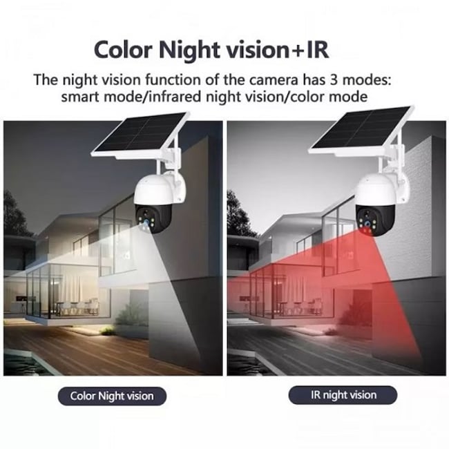 Camera de supraveghere 355° cu panou solar 6W, 4G SIM Slot, 3MP HD, impermeabil, alarma