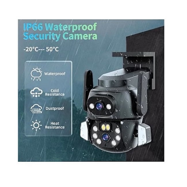 Camera De Supraveghere 355°, Dubla 4+4MP 4K, IP66, Alarma, 4x Zoom, MICROFON, NIGHT VISION