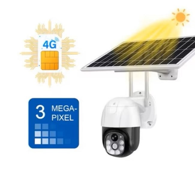 Camera de supraveghere 355° cu panou solar 6W, 4G SIM Slot, 3MP HD, impermeabil, alarma