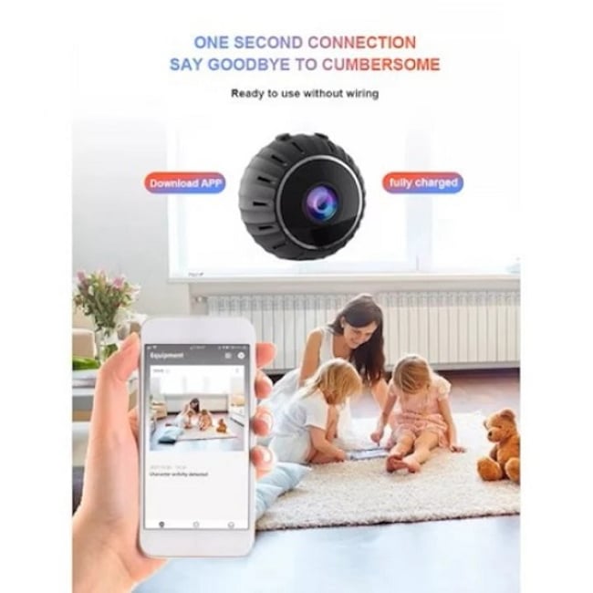 Camera De Supraveghere Mini, WiFi, 1080p Full HD, Rotatie 360 Grade, Night Vision, Senzor de Miscare, Negru