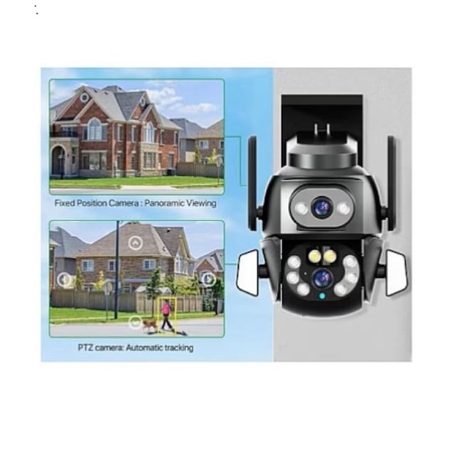 Camera De Supraveghere 355°, Dubla 4+4MP 4K, IP66, Alarma, 4x Zoom, MICROFON, NIGHT VISION