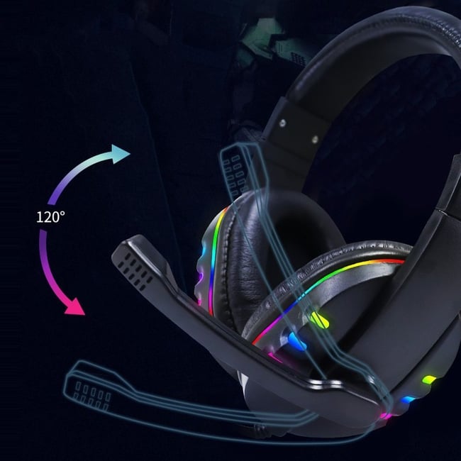 Casti Gaming profesionale cu lumini RGB, diametru 40mm, microfon, mufa USB, lungime fir 2 metri