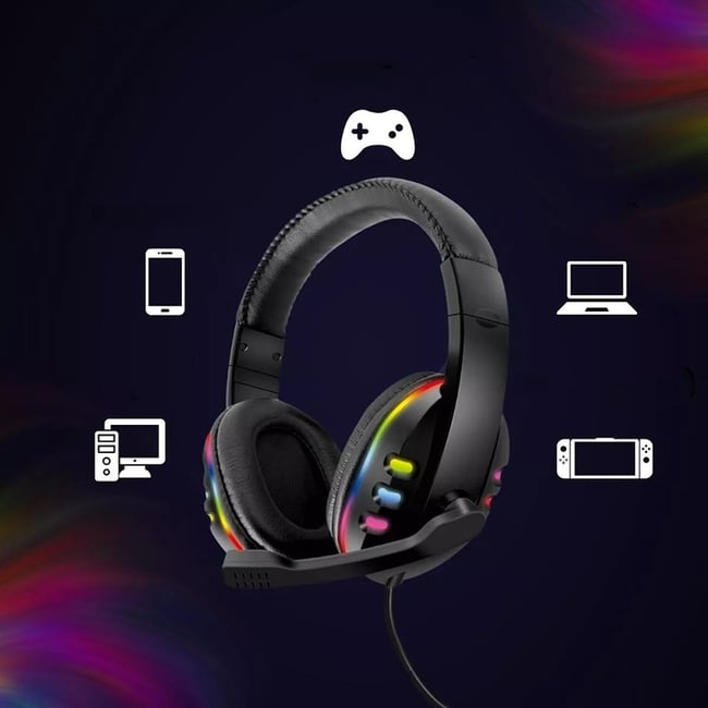 Casti Gaming profesionale cu lumini RGB, diametru 40mm, microfon, mufa USB, lungime fir 2 metri