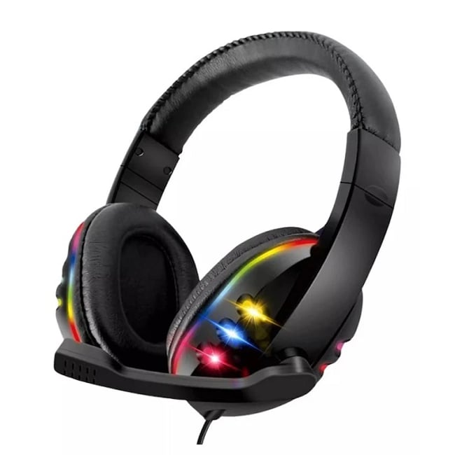 Casti Gaming profesionale cu lumini RGB, diametru 40mm, microfon, mufa USB, lungime fir 2 metri