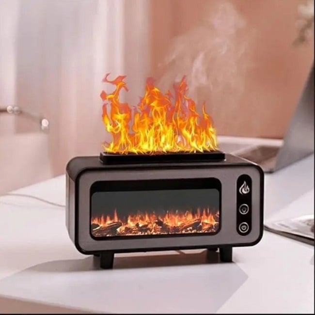 Difuzor cu functie de aromaterapie, umidificator vintage cu 7 culori si iluzie de semineu