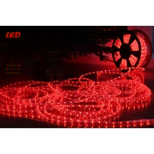 Rola Furtun Luminos Rosu, 100 Metri + Alimentator Priza Inclus