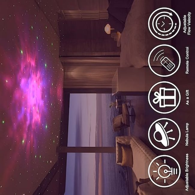 Lampa LED cu proiector galaxy astronaut sky alb, bluetooth, boxa, telecomanda, cap magnetic si design reglabil 360°