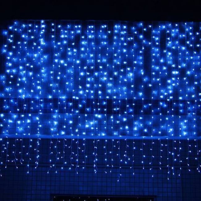 Instalatie de craciun perdea tip turturi fir transparent 6 M X 1 M, 264 leduri, culoare albastra