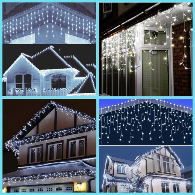 Instalatie de Craciun perdea tip turturi fir transparent 8 M X 0.6 M, 200 leduri, culoare alb rece