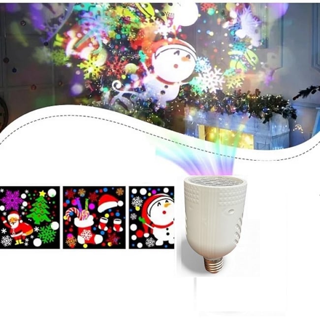 Mini Proiector LED pentru Craciun in forma de Bec, cu Soclu E27, 4W, ajustabil , lumina RGB, Alb