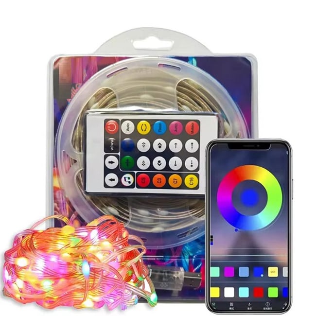 Instalatie de craciun led, cu mufa usb, control telecomanda si aplicatie pe telefon, lungime 10 metri, RGB, IP65