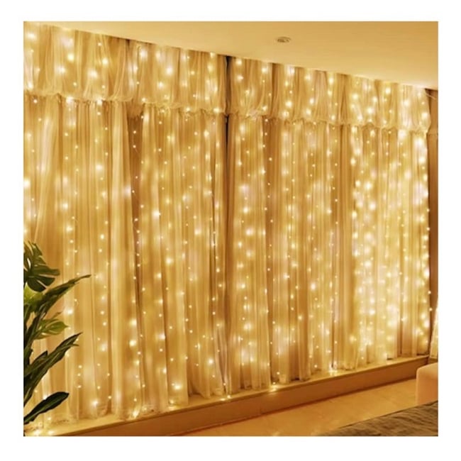 Instalatie de craciun tip perdea 3x3, 300 leduri, telecomanda, alimentare mufa usb, culoare alb cald