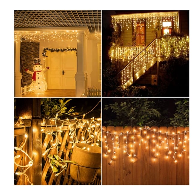 Instalatie de craciun perdea tip turturi 13 m, franjuri, 300 leduri, culoare alb cald