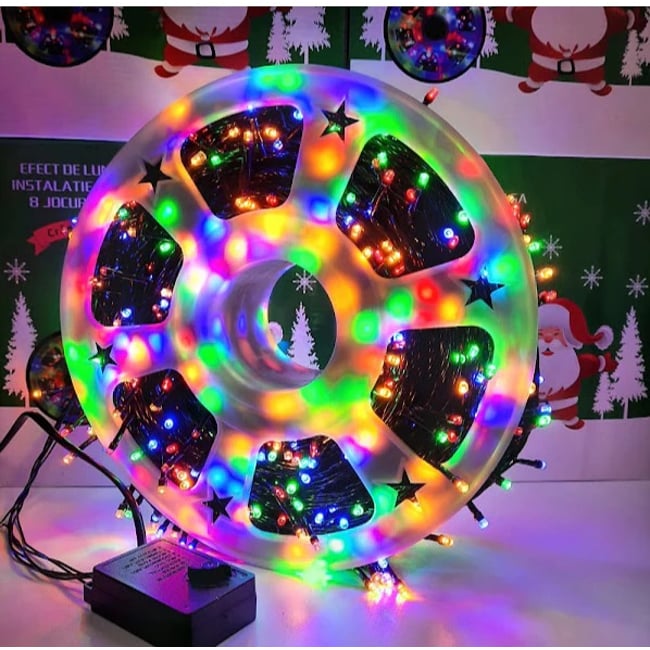Instalatie De Craciun, Tip Rola, Lungime 50 m, Cu 8 Jocuri De Lumini, Alimentare 220V, Protectie IP44, Pentru Interior/Exterior, Multicolora