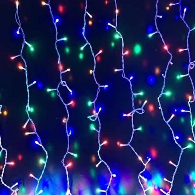 Instalatie de Craciun 3 M x 1 M, Perdea Ploaie Multicolor, 132 Leduri, 8 jocuri de lumini