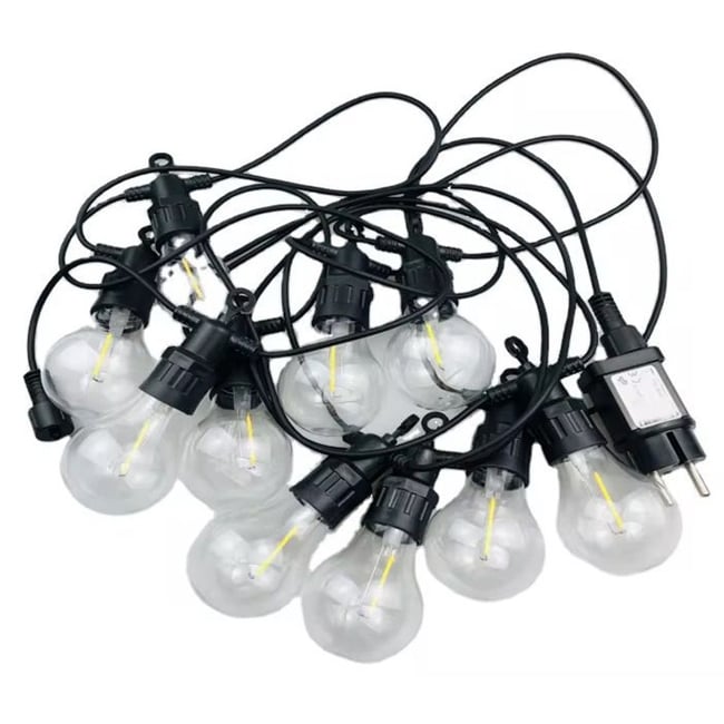 Ghirlanda luminoasa exterior, impermeabila, interconectabila, 5m, 10 becuri, lumina calda tip stroboscop, 2700k, putere 10W, potrivit pentru camping, terasa, gradina